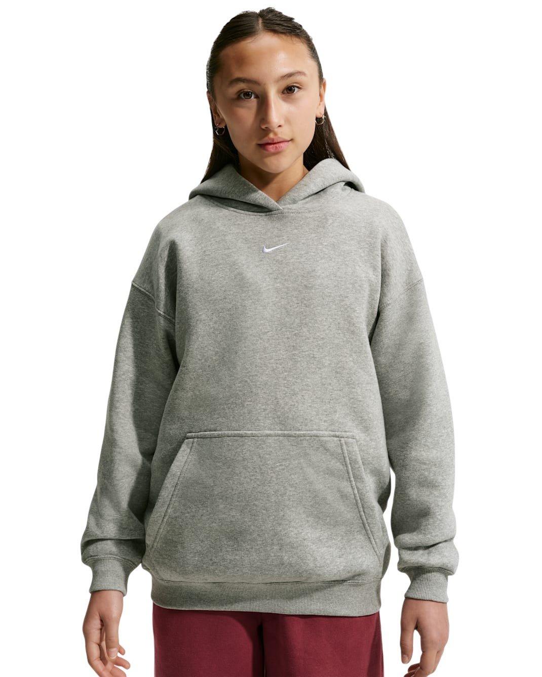 Nike Big Girls' Sportswear Studio Fleece Oversized Pullover Hoodie - Grey - GREY